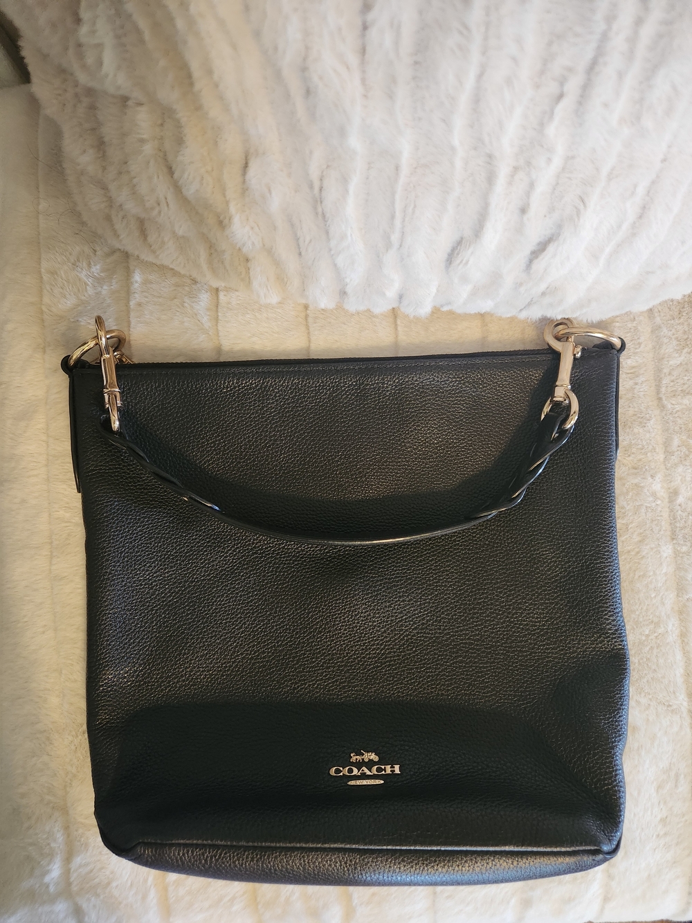 Coach Black Pebbled Leather Shoulder Bag with Gold Accents